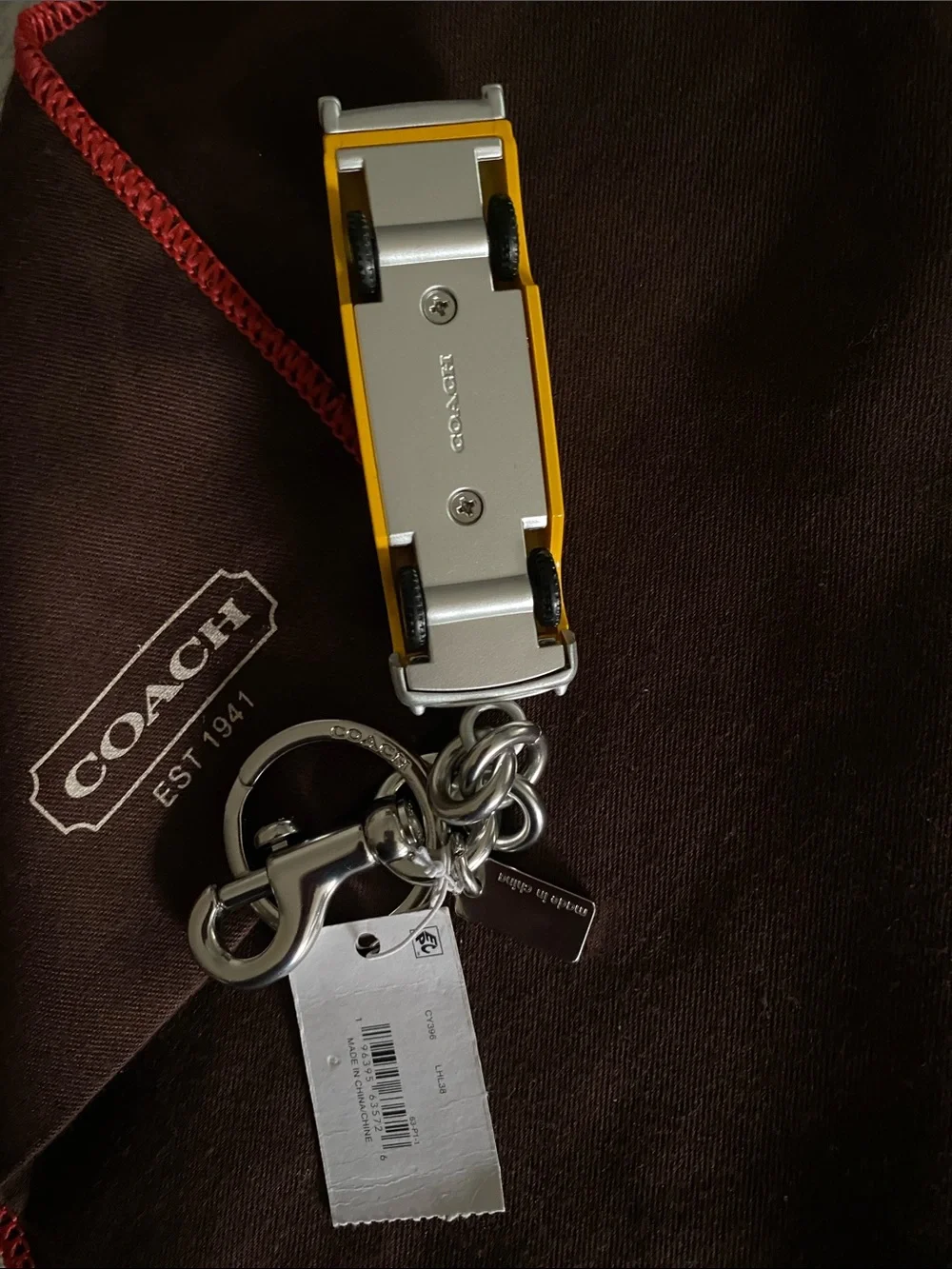 Coach Yellow Toy Car Key Charm with Silver Hardware